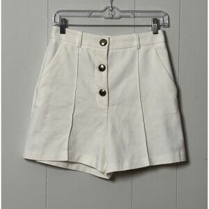 Zara Women's White High Waisted Button Front Shorts Gold Buttons Size M